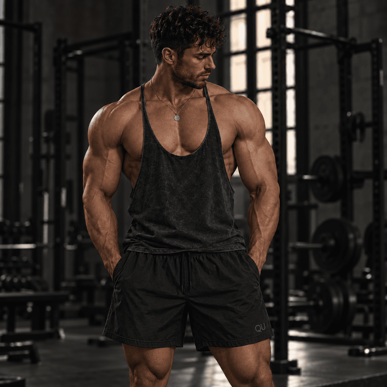 Model in Quiet Unity training shorts