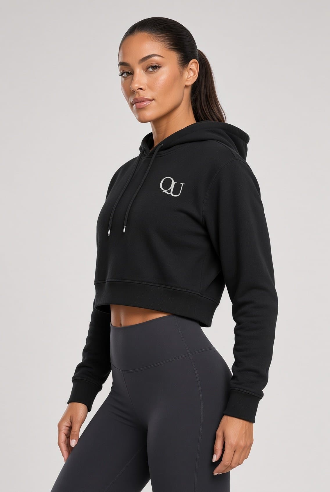 Unity Crop Hood on model in Black